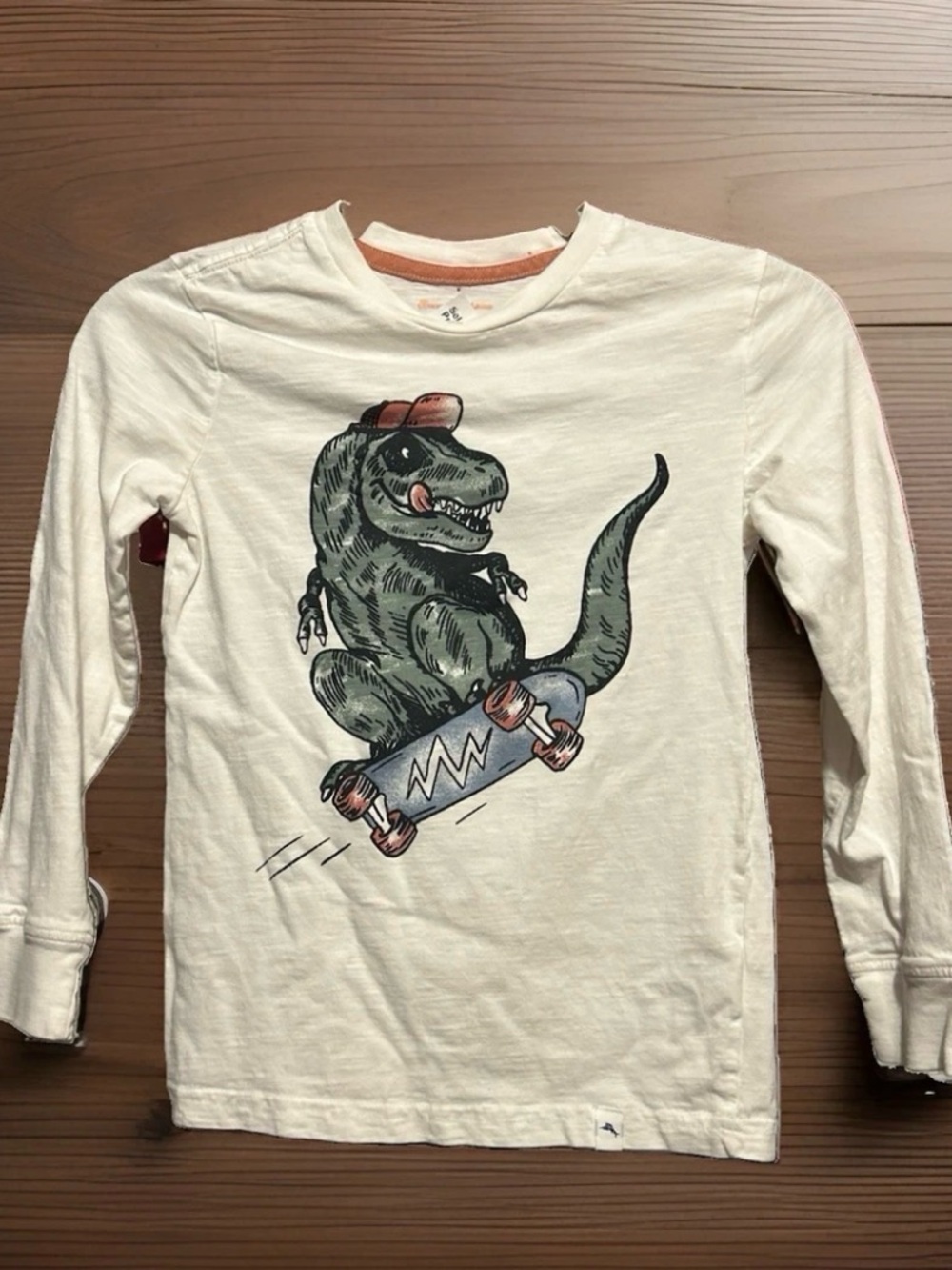 Tommy Bahama Cream Long-Sleeve Tee with Skateboarding Dinosaur